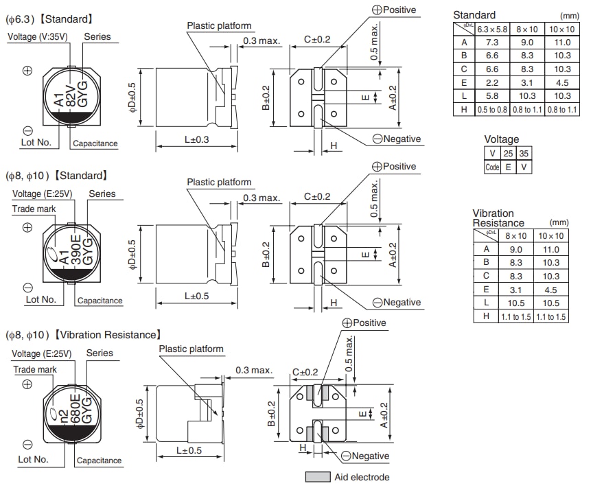Mechanical Drawing - Nichicon GYG Conductive Polymer Hybrid Capacitors